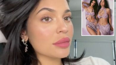 Photo of Kylie Jenner slammed for her ‘fake lips’ as star shows off large pout while promoting cosmetics line with sister Kendall